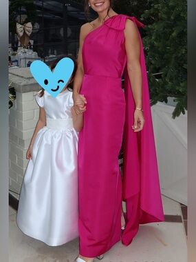 ALEXIA MARIA One-Shoulder Gown in Bright Punk with Bow Detail